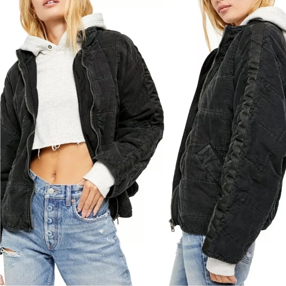 EXCELLENT Free People Black Dolman Quilted Bomber Jacket